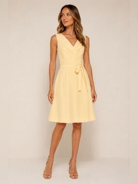 Talbots Butter Yellow Silk Blend Fit Flare Dress Est Size 8/10